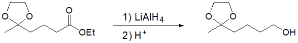 ケト基を保護した基質のエステル基の還元反応の例