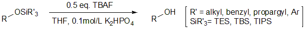 テトラブチルアンモニウムフルオリド(TBAF)によるシリルエーテルの脱保護の例