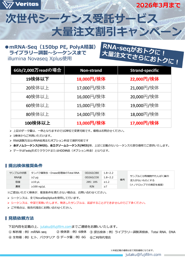 次世代シーケンス受託サービス　大量注文割引キャンペーン