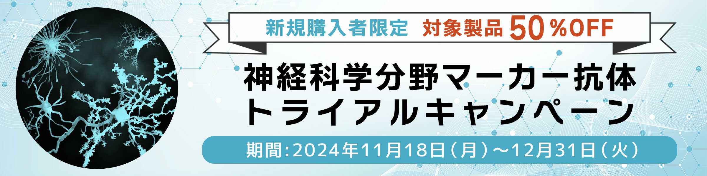 【新規購入者限定】神経科学分野マーカー抗体 トライアルキャンペーン 期間:2024年11月18日～12月31日