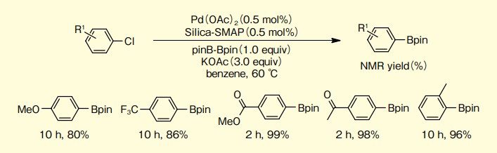 図３．さまざまな置換基を有する塩化アリールのほう素化カップリング
