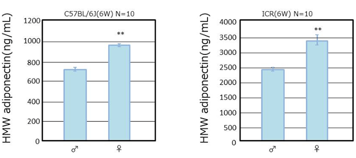 Example: Measurement of HMW adiponectin in male and female mice
